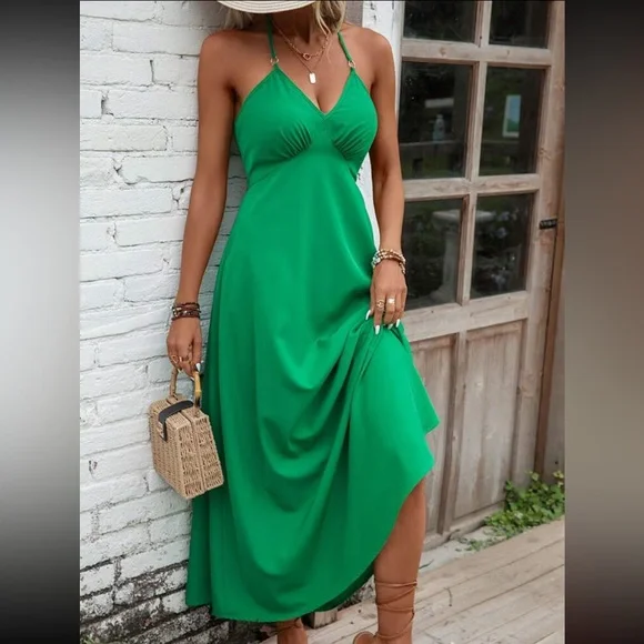 Accessories | Boho Tie Back Halter Maxi Dress | Poshmark